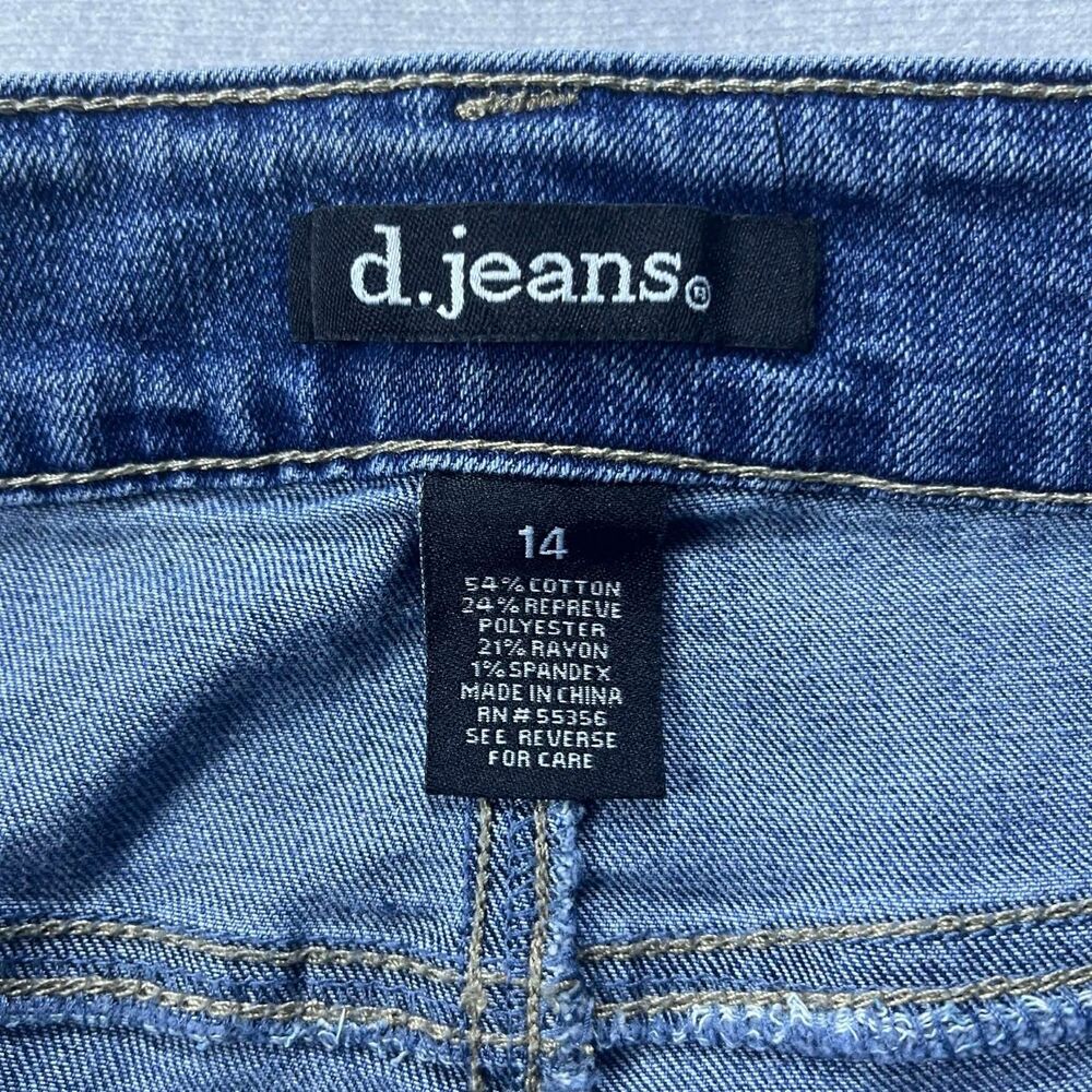 d.jeans Women Jeans 14 Straight Cropped Stretch Blue Denim Front Flap Pockets - Picture 3 of 7